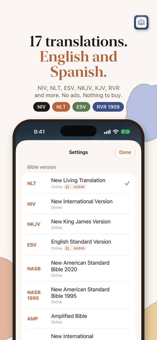 Faith Daily Bible translations: NIV, NLT, ESV, RVR